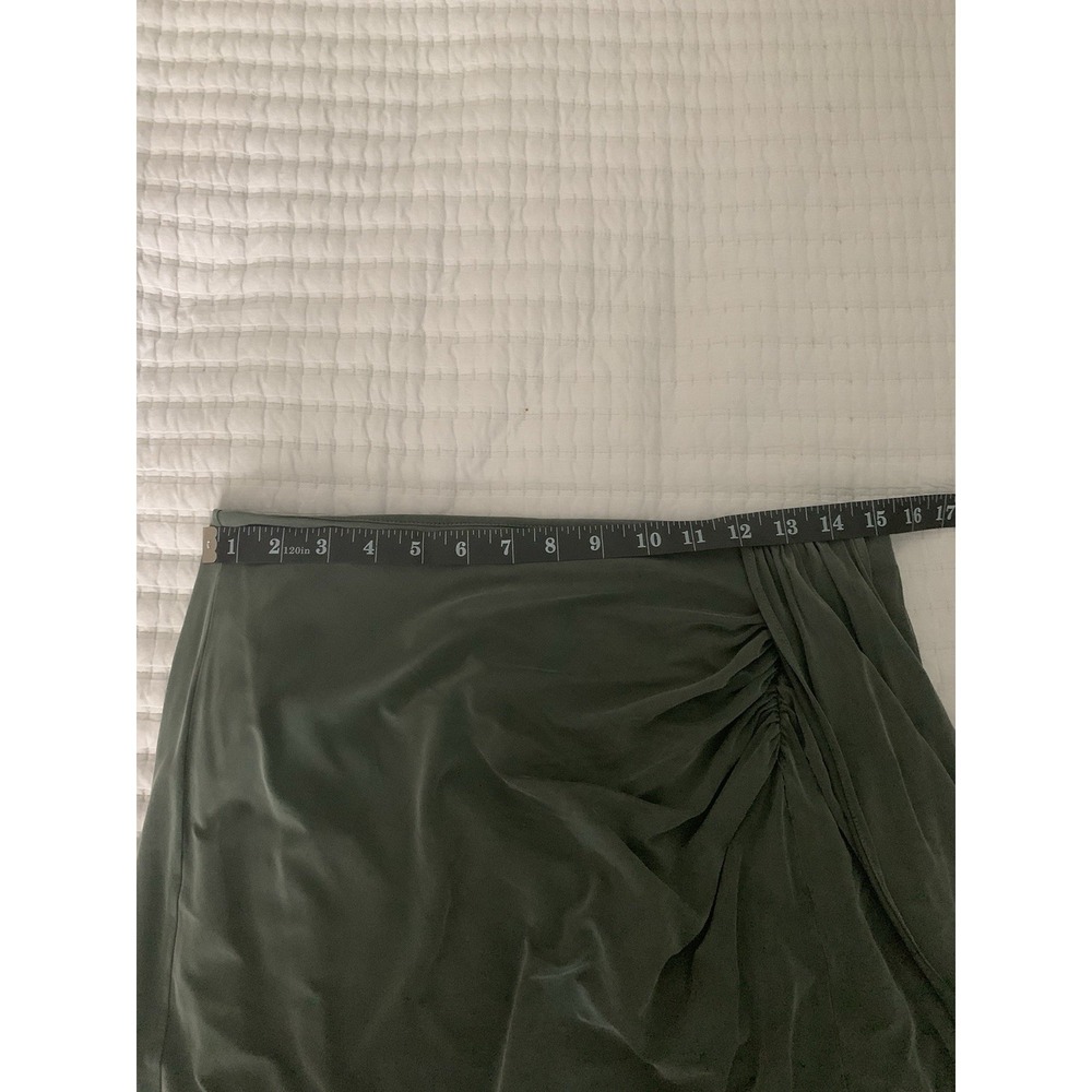Massimo Duty Cupro Midi Skirt Sz M Knot Detail Army Green Gathered Side Zipper - Picture 11 of 14
